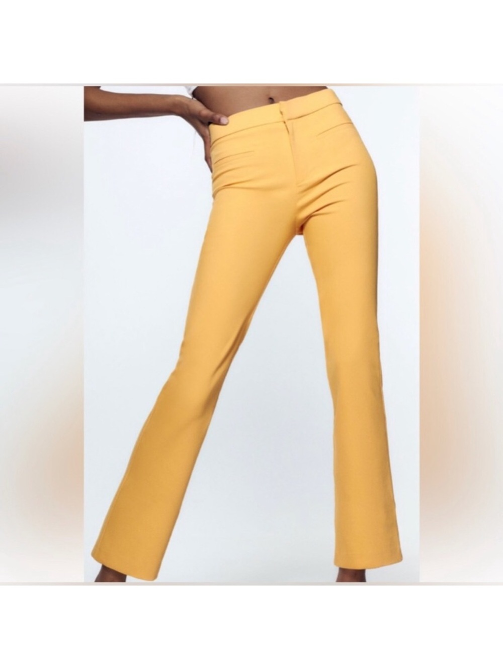 Zara Mango Sorbet Orange-Yellow Mid-Rise Flare Crop Pants US 6